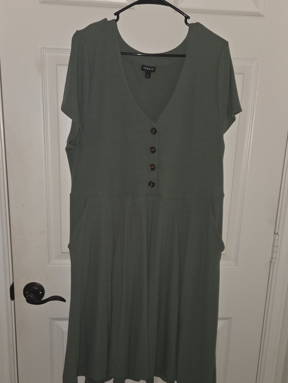 torrid Size 2- Olive Green V-Neck Midi Dress with Button Detail